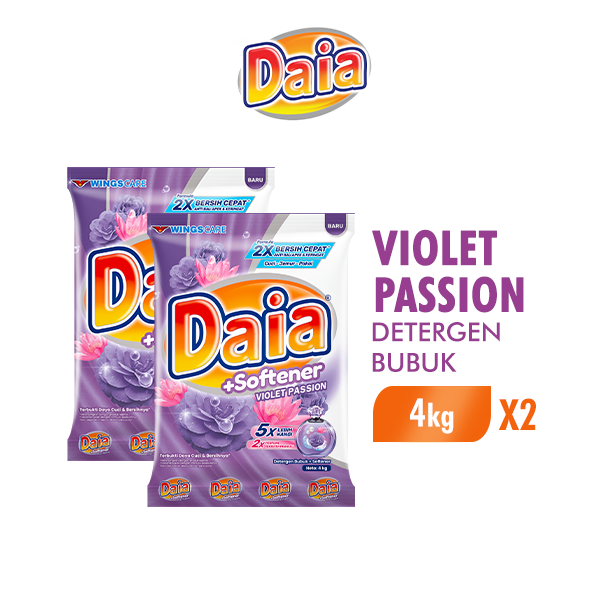 [Paket isi 2] Daia Detergen Bubuk + Softener Violet Passion 4kg Harga 98,800 rupiah*Gratis Ongkir