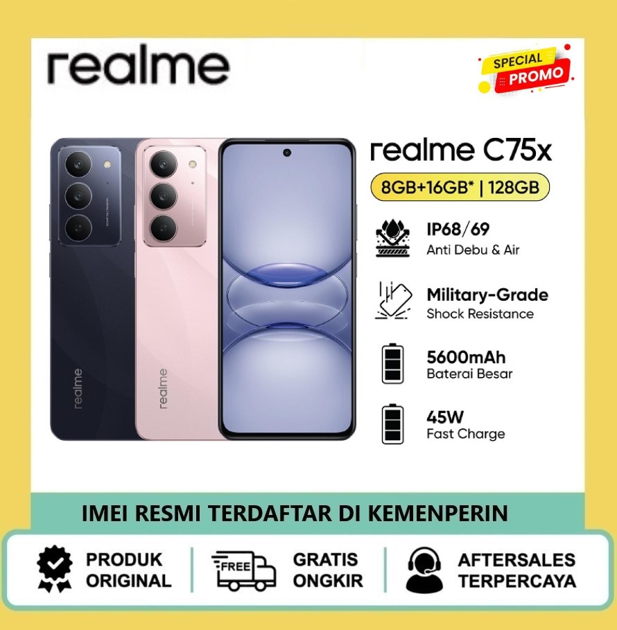 Realme c75x 8/128GB (IP68/69 anti dust & water | military grade shock resistance | 5600mAh 45W fast charge | NFC battery) Harga  1,800,000 Ringgit*Penghantaran Percuma