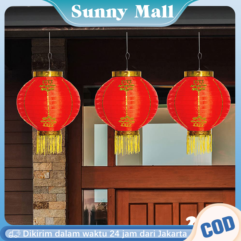 10inch 25cm Lampu Lampion Imlek 2pcs Merah Dekorasi Imlek Lampu Lampion Lampion Polos Kain Sutra Lampi…