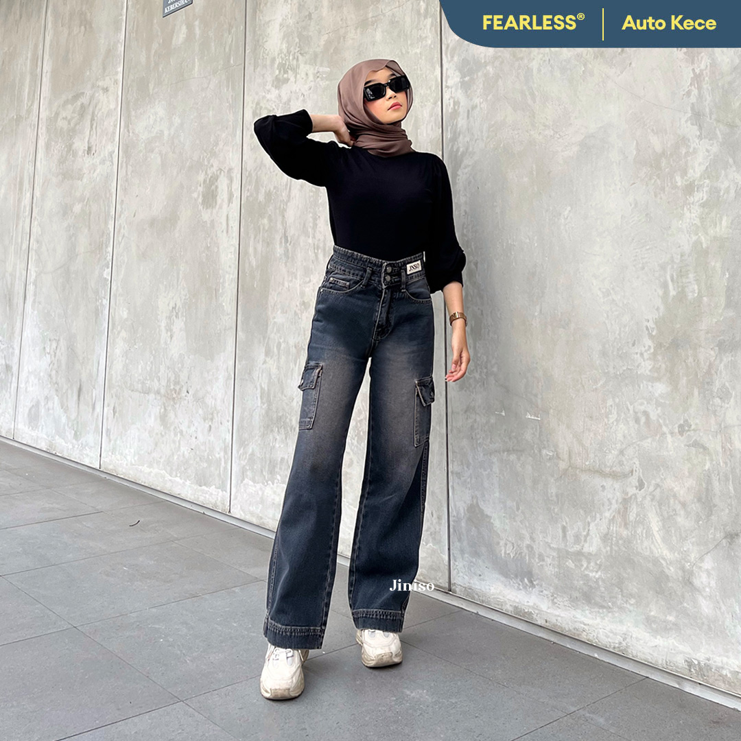 Jiniso-highwaist cargo loose jeans 463 fearless Harga 215,500 rupiah*Gratis Ongkir