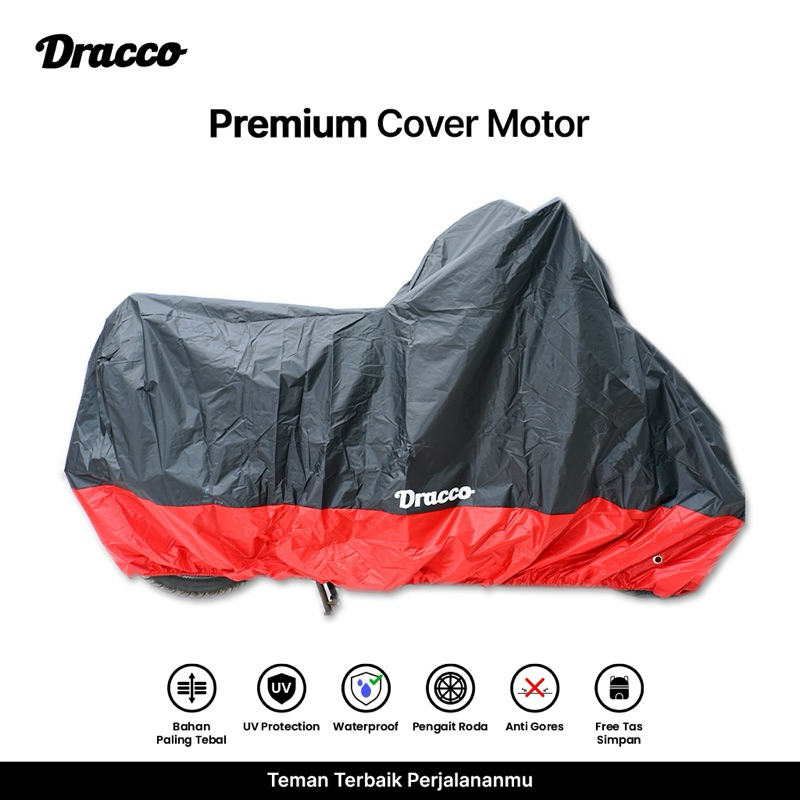 DRACCO sarung motor waterproof ada lubang gembok pengait roda tebal bonus tas simpan-hitam merah Harga 89,790 rupiah*Gratis Ongkir