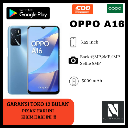  daftar harga dan spesifikasi hp android	 Oppo A16 Ram 6/128Gb Fullset , Garansi 1 Tahun 	
