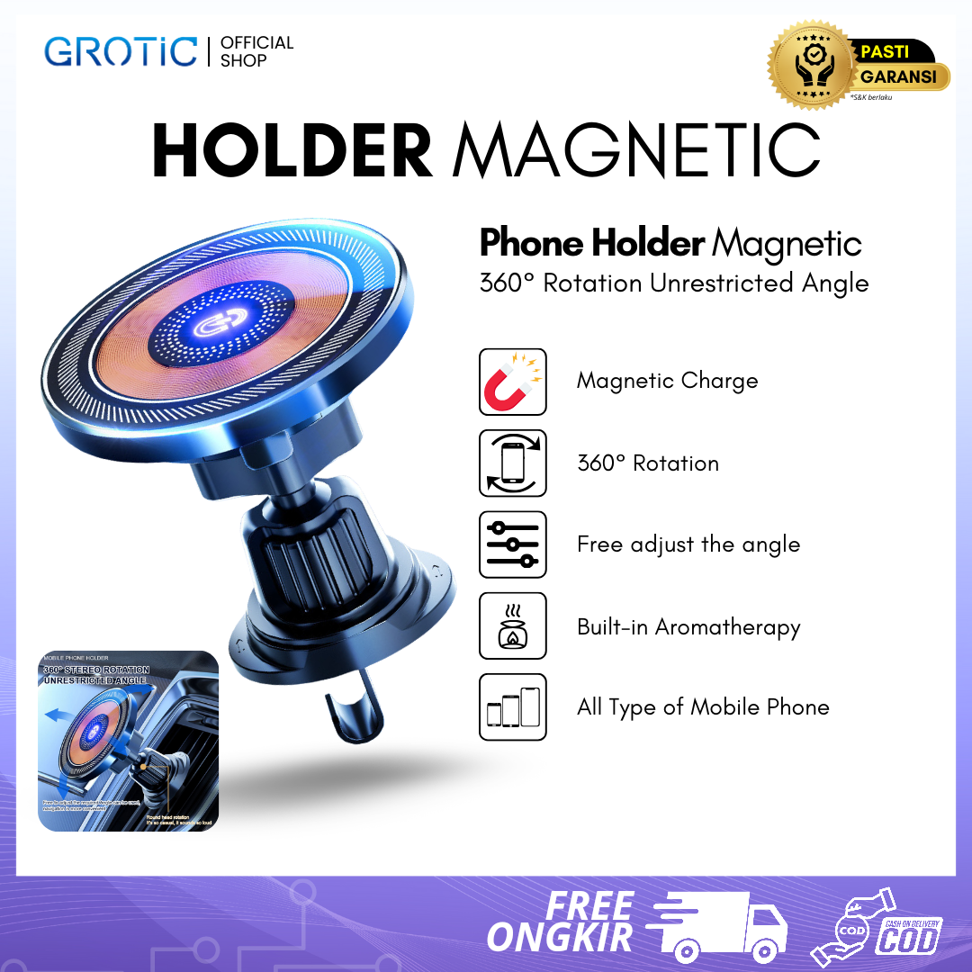 GROTIC Magnetic Car Phone Holder Multi Dashboard Air Vent Easy Charger Connecting Harga  87,100 Ringgit*Penghantaran Percuma