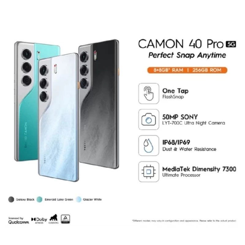 Tecno Camon 40 Pro 5G RAM 8/256GB (GARANSI RESMI) Harga 3,840,000 rupiah*Gratis Ongkir