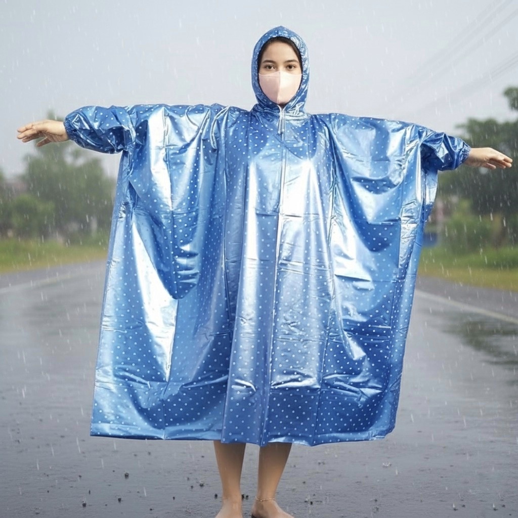 Bat Poncho Polka Dot Raincoat - Wide Design, Safe from Heavy Rain Harga 36,999 rupiah*Gratis Ongkir
