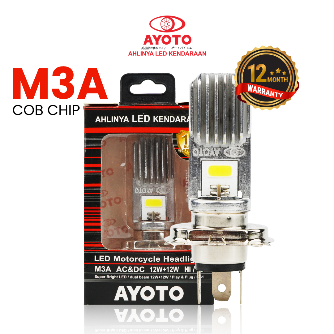 1 Buah Lampu Motor LED AYOTO M3A H4 Hi/Lo 12W+12W AC DC PNP Harga 59,800 rupiah*Gratis Ongkir