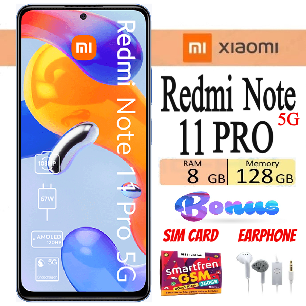 Xiaomi Redmi Note 11 Pro 5G 8/128 GB Andriod 108mp smartphone warranty-warranty Harga  1,950,000 Ringgit*Penghantaran Percuma