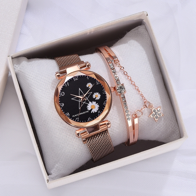 	 Jam Tangan Wanita Fashion Daisy Pattern Ladies Watch Magnet 	