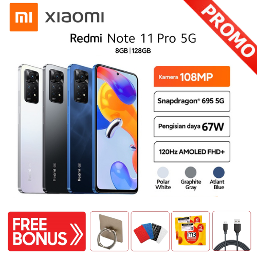 Xiaomi Redmi Note 11 Pro 5G Ram 8/128gb - FHD+ Super AMOLED DotDisplay Harga 2,550,000 rupiah*Gratis Ongkir