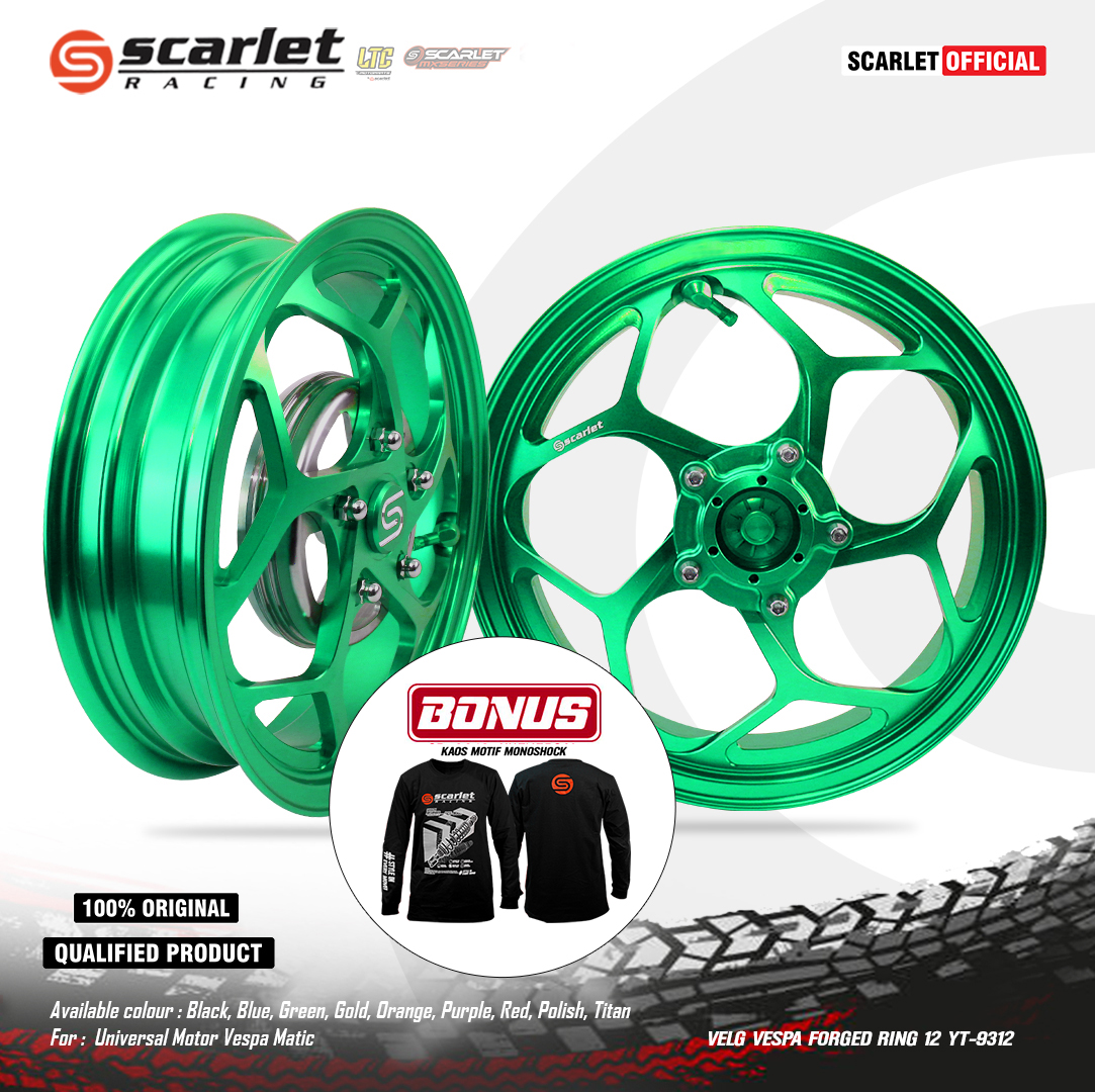 Scarlet Racing - Velg Pelk Pelek Rim Aloy Wheelset Rim Tubbles Forget Forged Vespa R 12 Yt 9312 - Black Blue Gold Green Orange Purple Red Silver Titanium Harga 12,950,000 rupiah*Gratis Ongkir