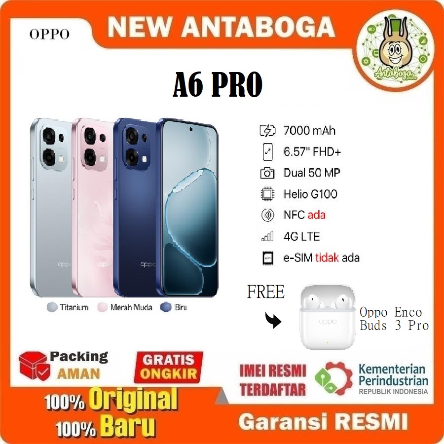Oppo A6 pro official warranty free Oppo Enco buds 3 Pro Harga 3,699,000 rupiah*Gratis Ongkir