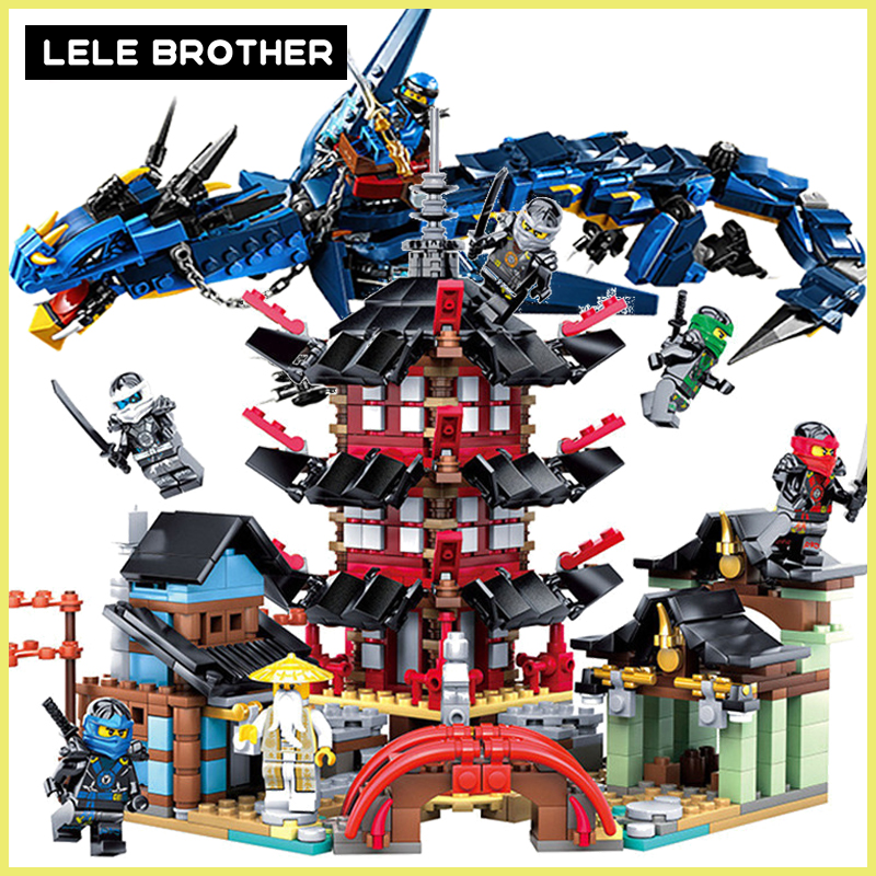LELE Mainan Ninjago Mainan Blok Bangunan Mainan Ninja Kereta Kuil Figur Anak Laki-Laki Hadiah Mainan