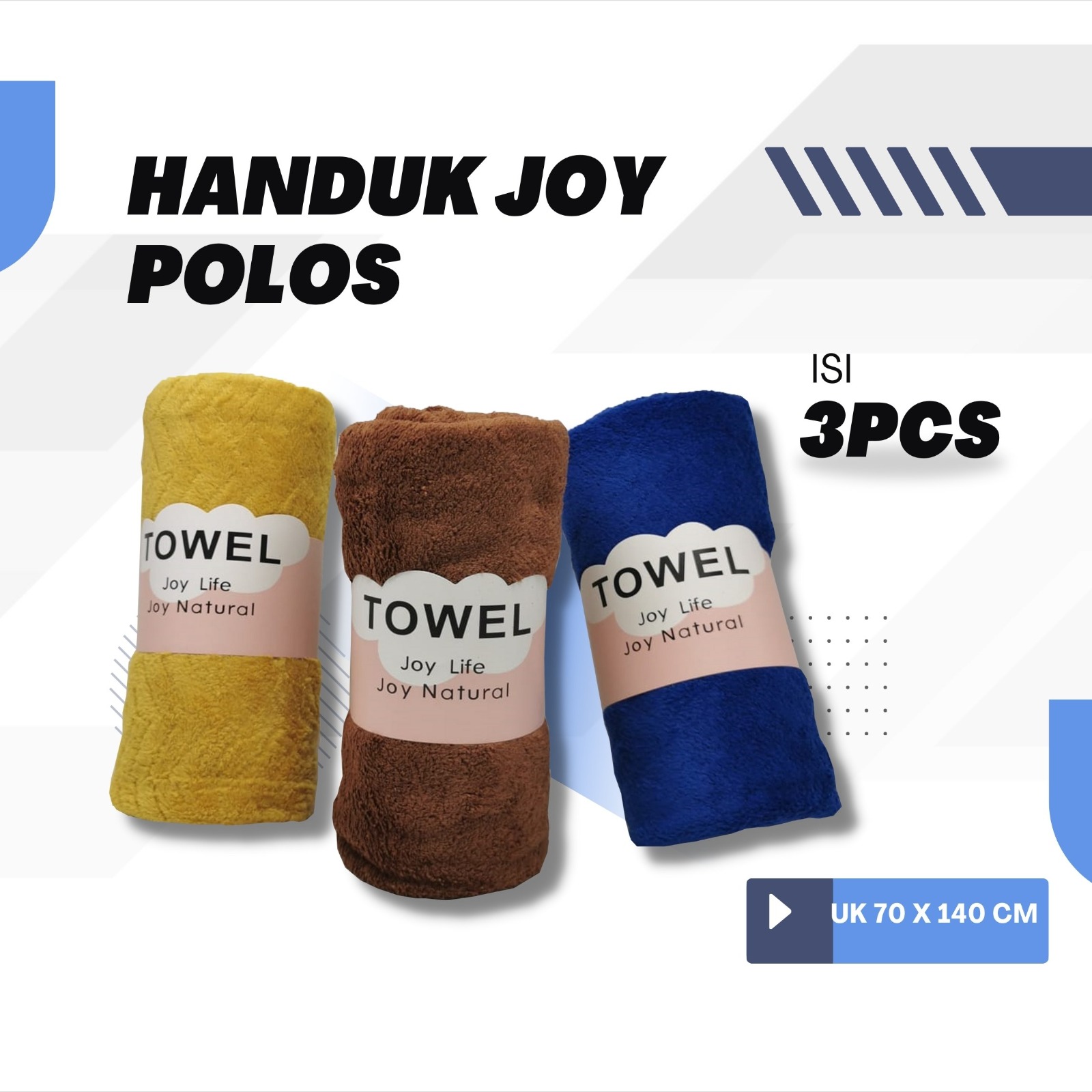 Set 3 Pcs Handuk Microfiber Joy Polos Warna-Warni Ukuran Dewasa