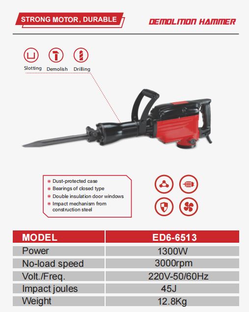 Edon Mesin bobok beton demolition hammer jack hammer Ed6-6513 - Merek edon Harga 1,620,000 rupiah*Gratis Ongkir