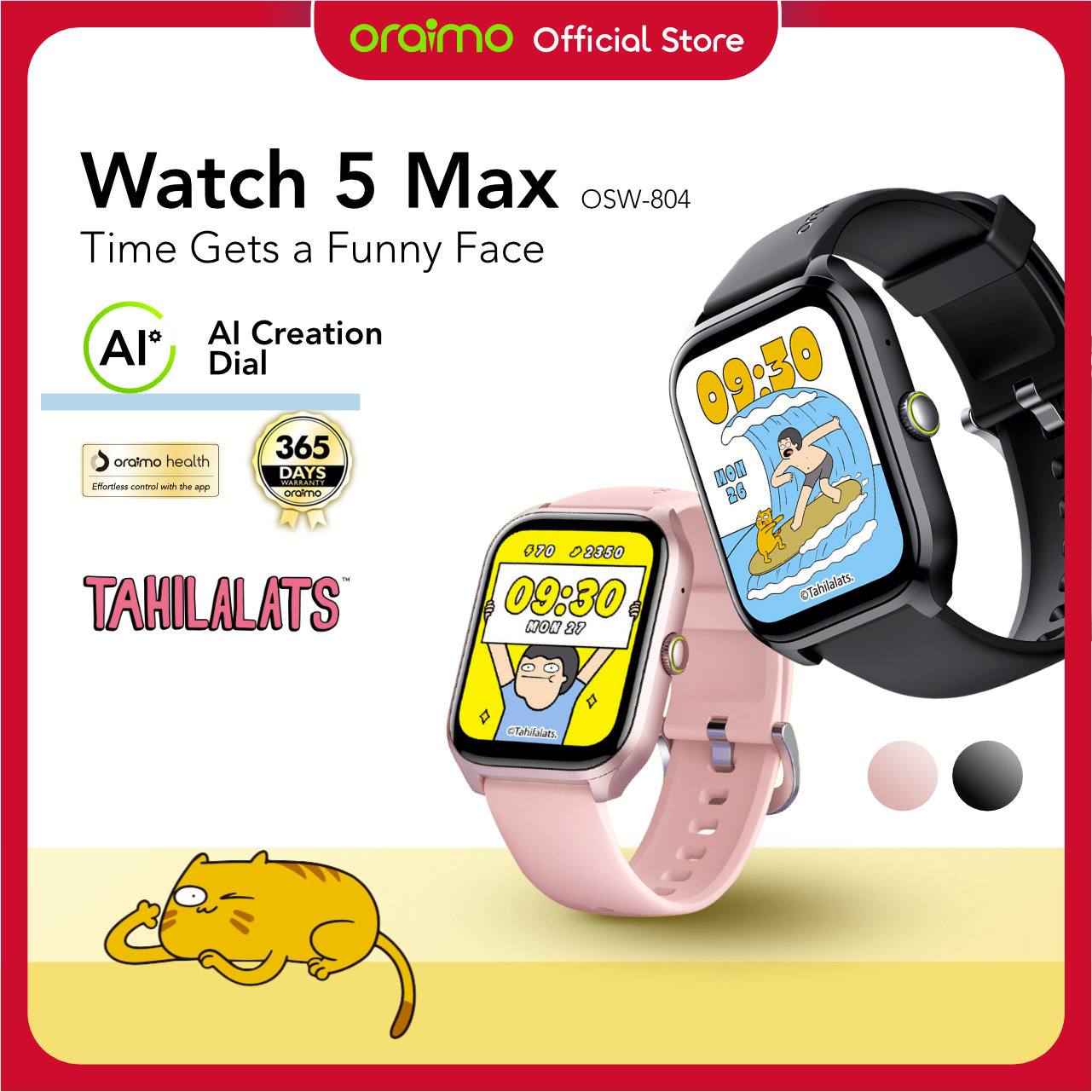 Or� X tahilalats smartwatch Watch 5 Max OSW-804 large screen 2.01 ''wristwatch Bluetooth with AI Dial 100 + Sport mode Sport Waterproof IP68 - Merek oraimo Harga 176,900 rupiah*Gratis Ongkir