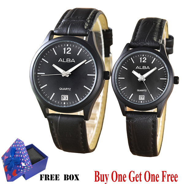 Jam Tangan Couple SC8076GL-BB-Couple-Jam Pasangan Kulit - Tanggal Movt-Leather Band