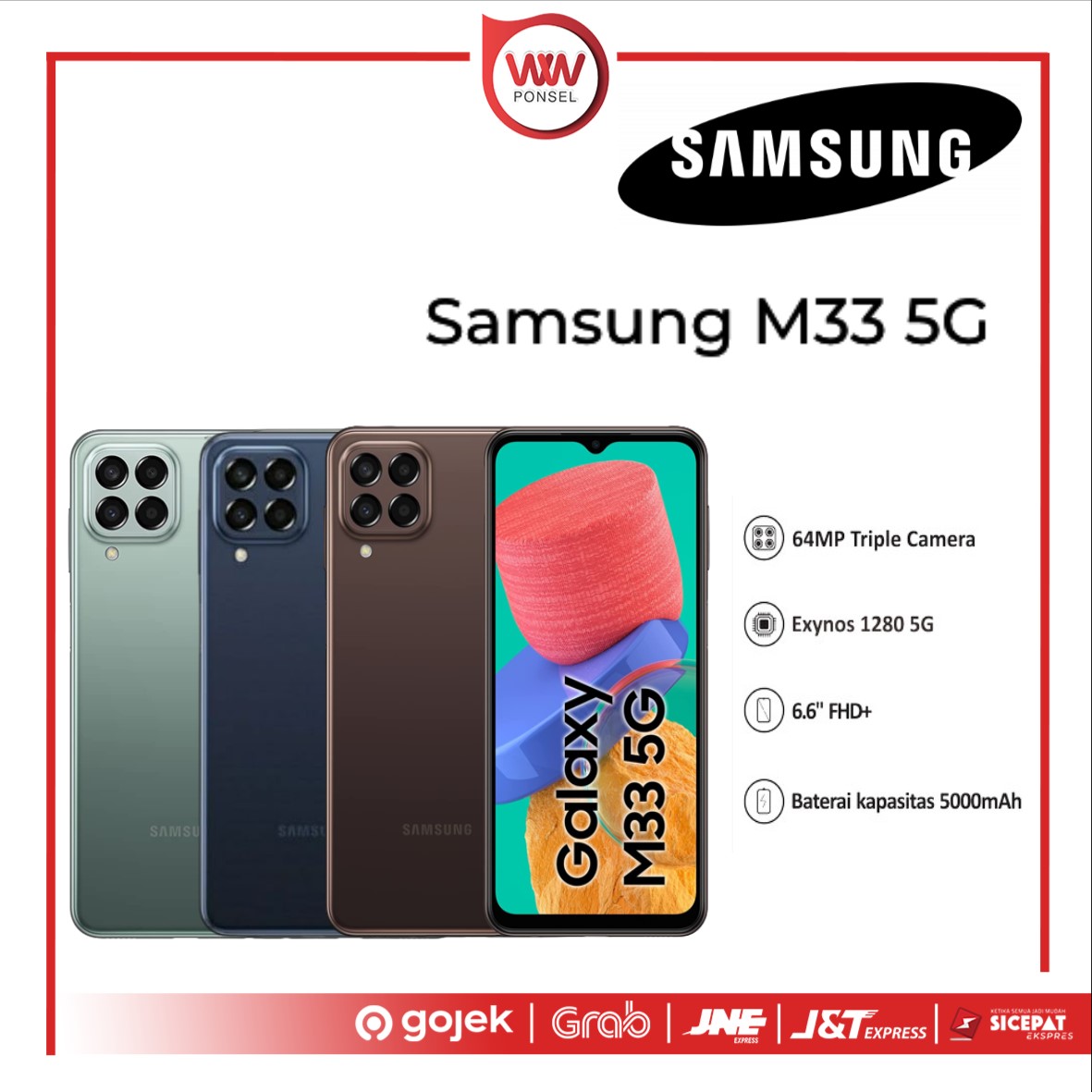 Hp Samsung M33 5G Ram 8GB Internal 128GB Garansi Resmi Harga 3,599,000 rupiah*Gratis Ongkir