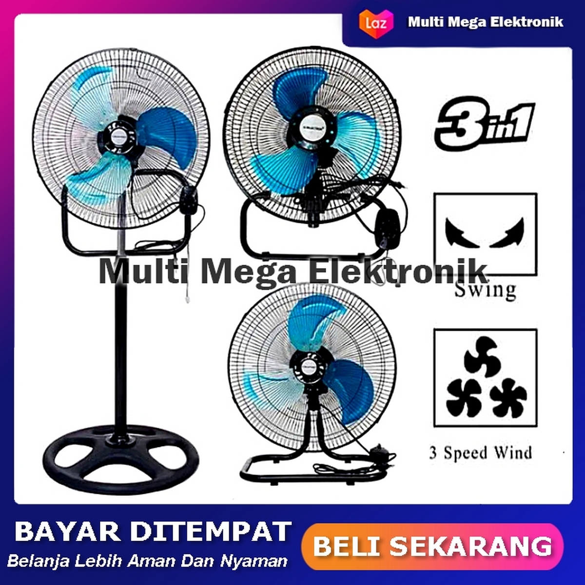 KIPAS ANGIN BESI JUMBO 18” 3IN1 / TORNADO FAN / STAND FAN / DESK FAN / KIPAS BERDIRI / KIPAS DINDING Harga 199,800 rupiah*Gratis Ongkir