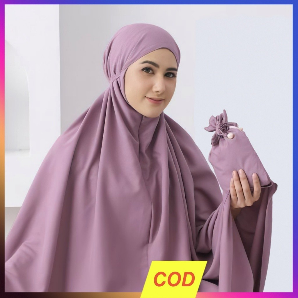 Mukena Travel 2in1 Katun Premium Traveling Ameena Arumi Resleting Polos Plus Pouch