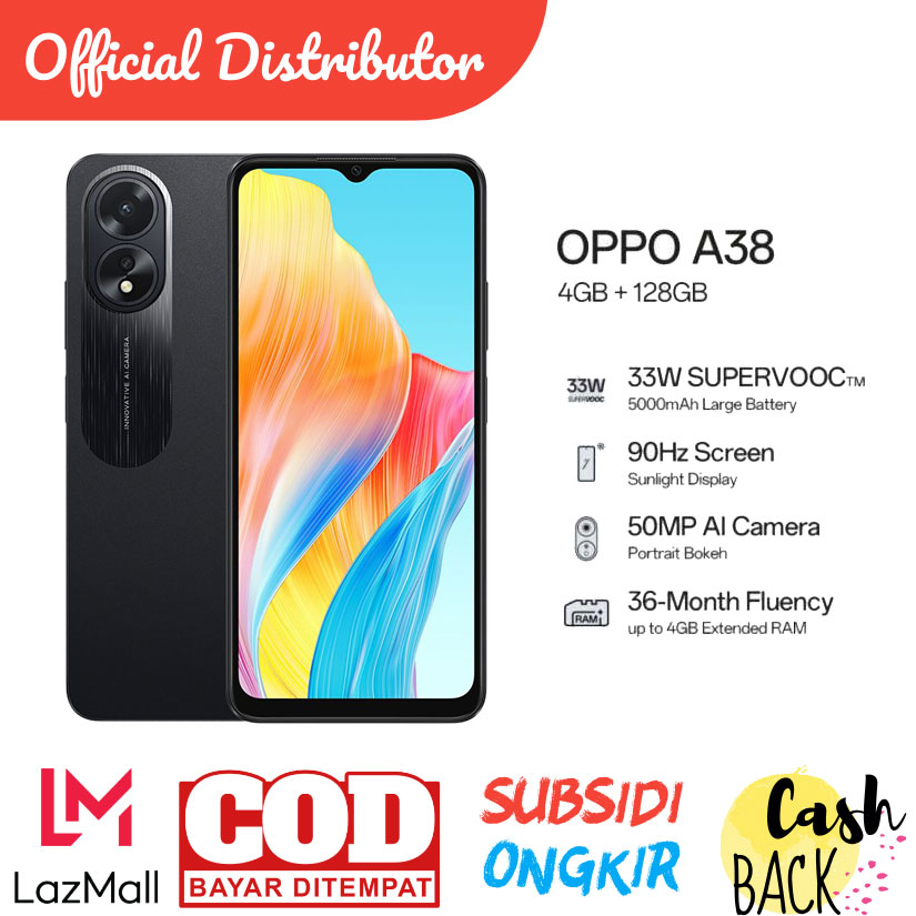OPPO A38 6/128 vs 4/128 - AMOLED 90Hz SUNLIGH DISPLAY - 33W SUPERVOOC Harga 1,219,000 rupiah*Gratis Ongkir
