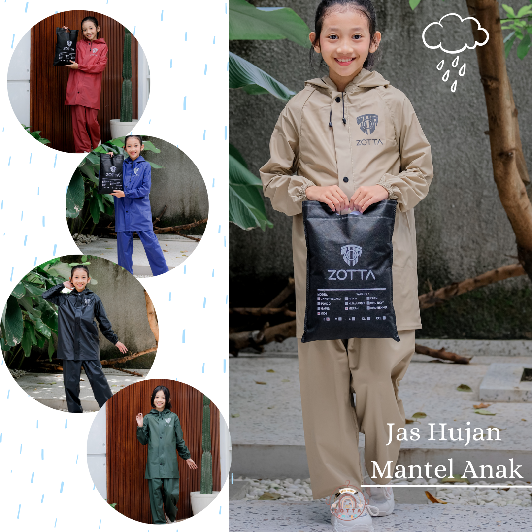Children's raincoat children's raincoat set thick pants anti-fall by zotta Harga 74,999 rupiah*Gratis Ongkir