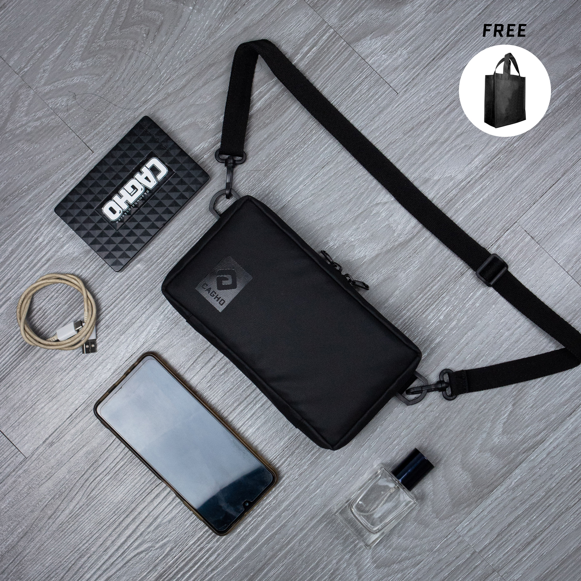 CAGHO I SONIC Hanging Slingbag I Handbag Pria I Clucth Bag Pria Wanita I Slingbag Pria Waterproof Harga 109,000 rupiah*Gratis Ongkir