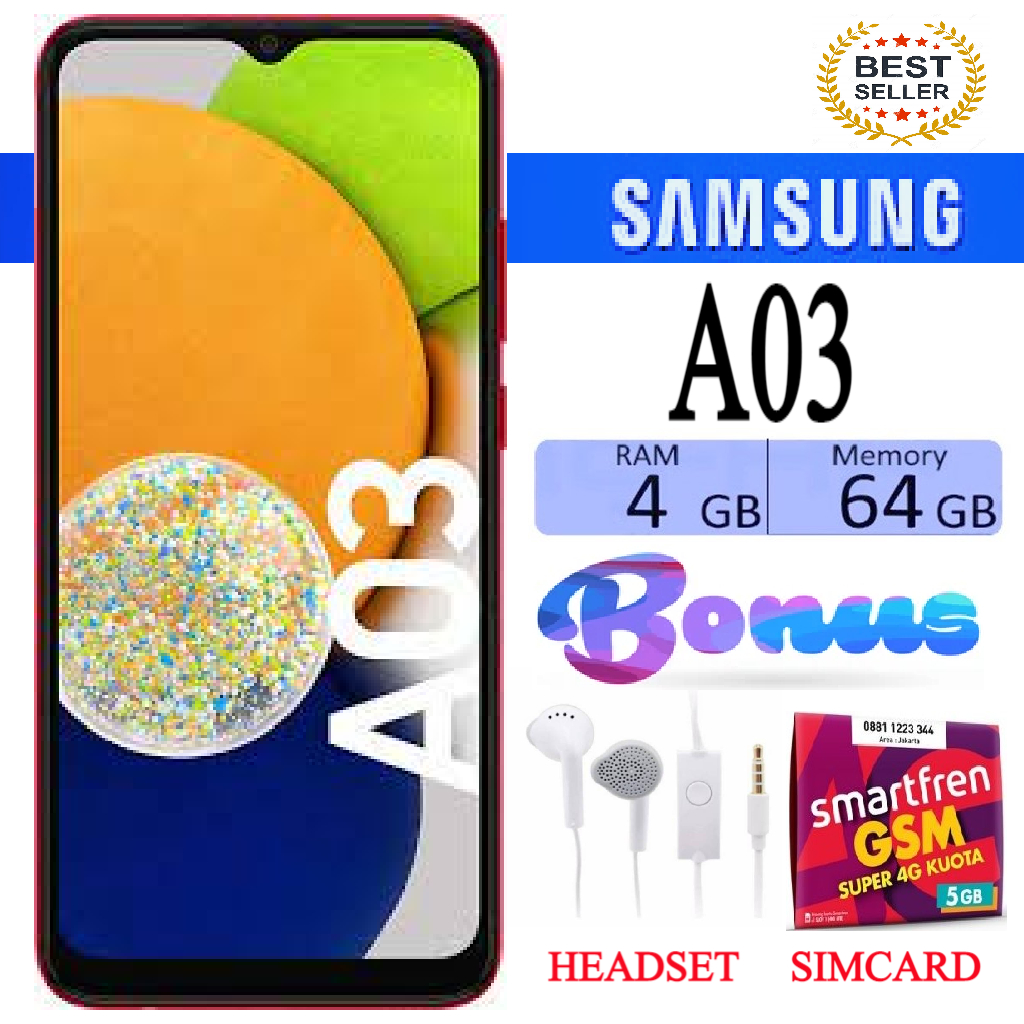 PROMO!!! SAMSUNG GALAXY A03 RAM 4/64 GB FULLSET Bergaransi - FREE SIMCARD Giá 1,000,000 Đồng*Miễn phí vận chuyển