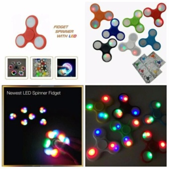 Gambar AIUEO LED Fidget Spinner Hand Toys Mainan Tri Spinner EDC Ceramic Ball Focus Games Penghilang Stress   Random Colour