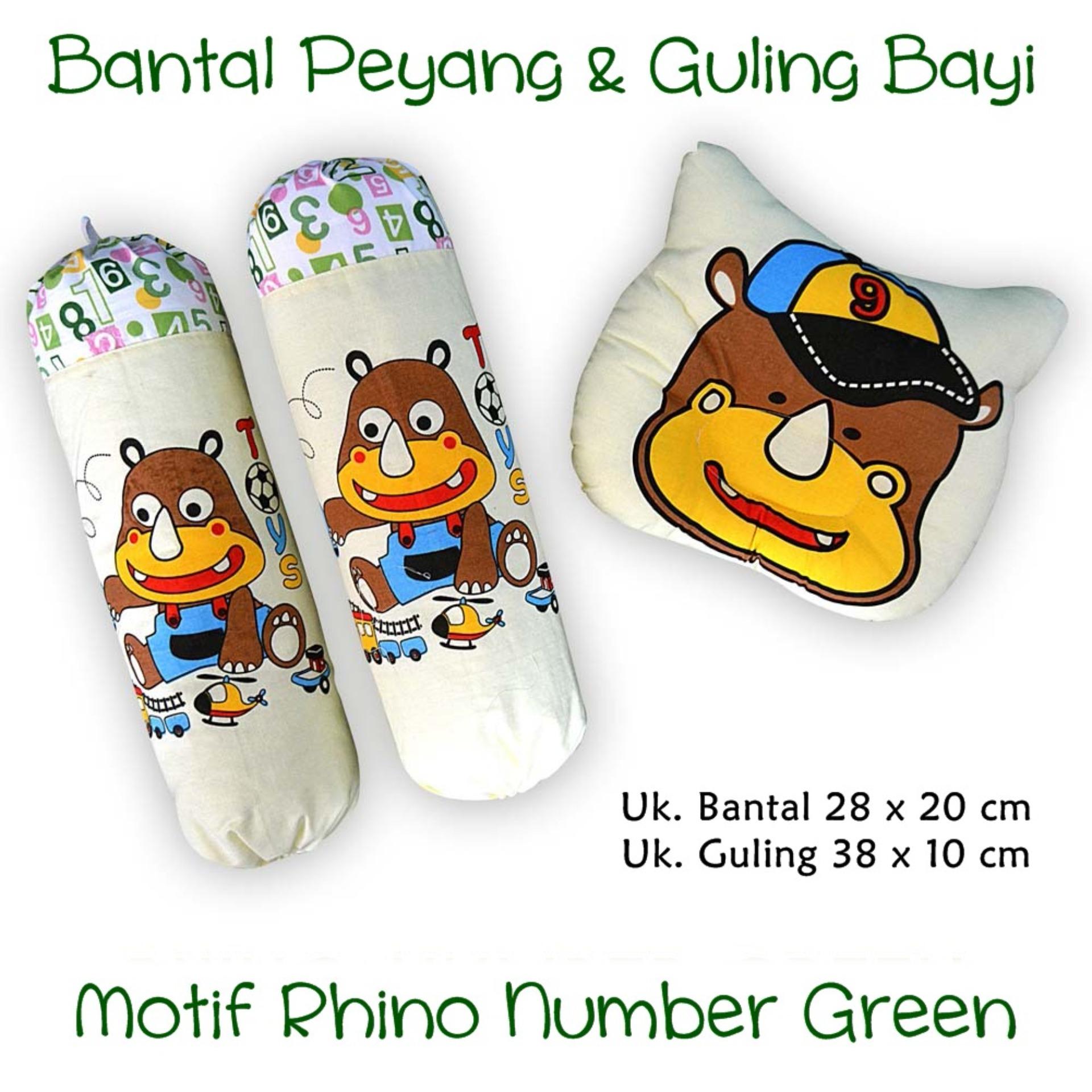 Darby Set Bantal Guling Bayi Motif Rhino Number Green