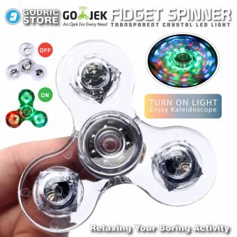 Gambar Fidget Spinner Crystal Transparan Bening Kaleidoscope 3 Mode LED Light ON OFF Smooth Ball Bearing   Transparan