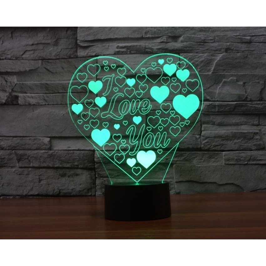 Illusion Cute Love 3D LED Night Sleeping Light Acrylic Colorful7Colors Mengubah Anak Bayi Dekorasi Kamar Tidur Lampu Meja USB-Intl