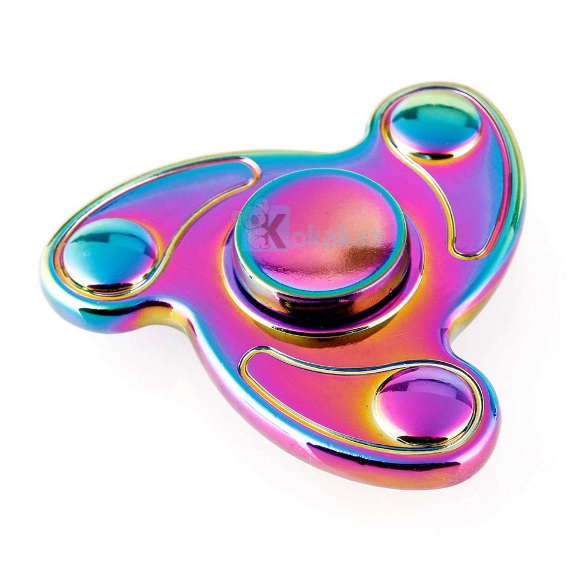 Kokakaa Fidget Hand Spinner Premium Rainbow Chrome Triwaves 3 Gelombang Anti Stress .