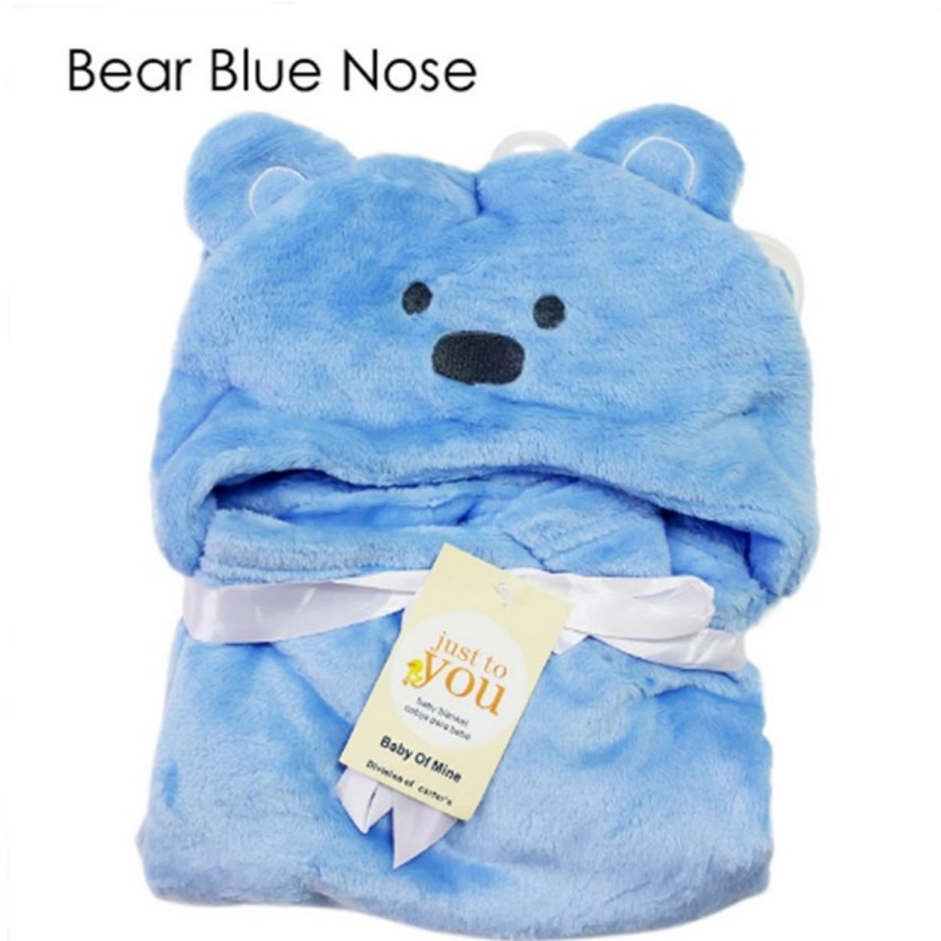 Selimut Topi Double Fleece / Selimut Hoodie Bulu Bayi 3D / Hoodie Blanket Tudung - Blue Nose