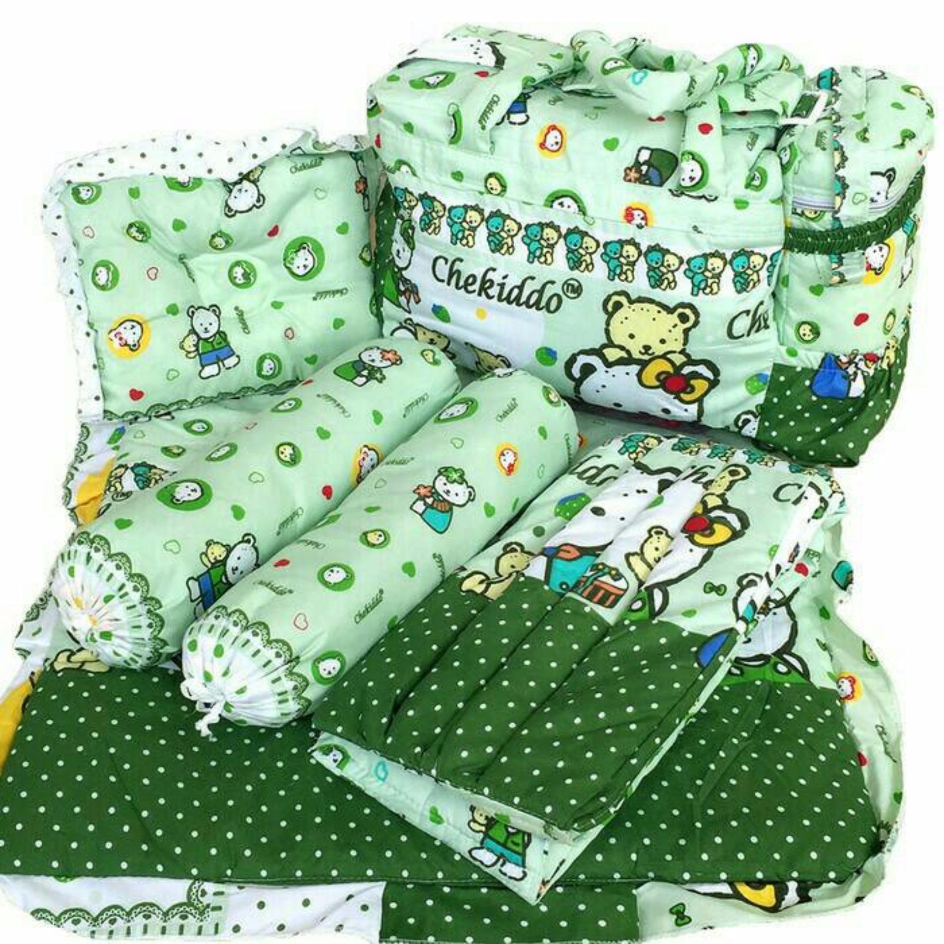 Tas Bantal Guling Gendongan Alas Tidur Perlak Bayi Set 4 In 1 Chekiddo -Hijau