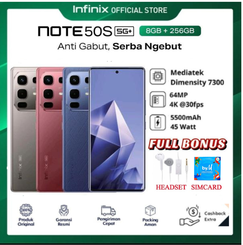 Infinix Note 50S 5g+ 8/256Gb - up to 16Gb Extended Ram 6.78” 3D Curved Fhd+ Harga 2,900,000 rupiah*Gratis Ongkir