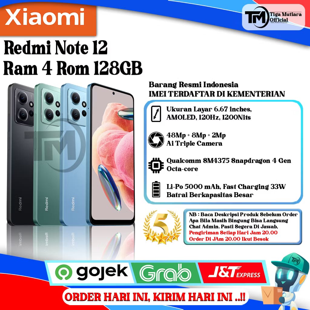 Xiaomi Redmi Note 12 Ram 4 Rom 128GB Giá 1,799,000 Đồng*Miễn phí vận chuyển