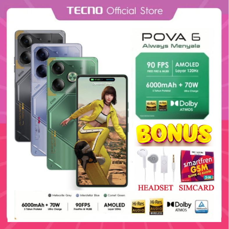 Tecno Pova 6 Ram 8/256 Gb 108Mp Ultra Vivid Camera - Promo Harga  2,023,680 Ringgit*Penghantaran Percuma