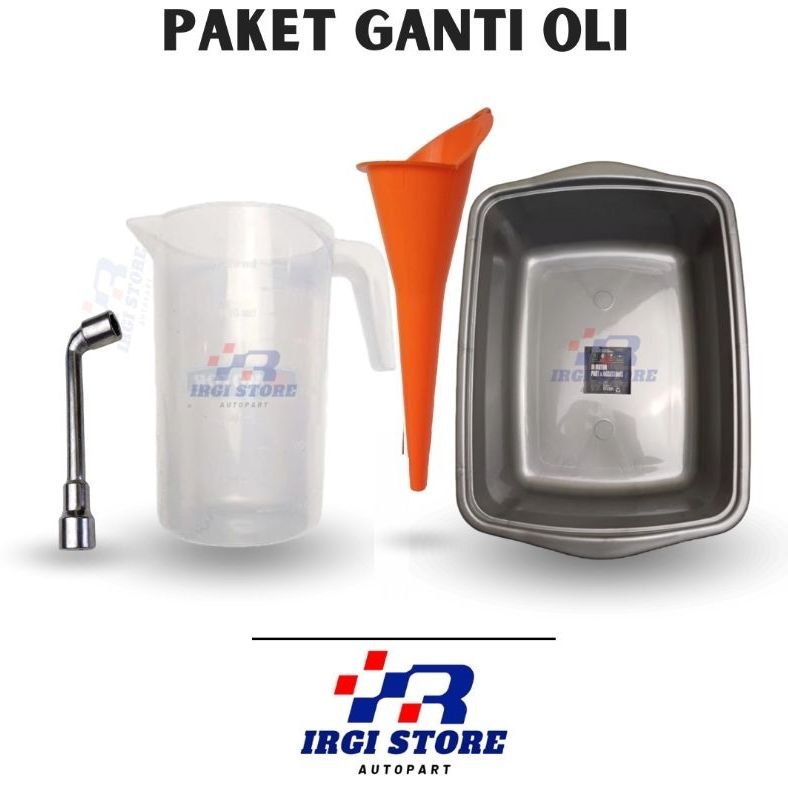 Oil funnel + container + oil measurement 1000 ml + key L complete engine oil change package. Harga 51,000 rupiah*Gratis Ongkir