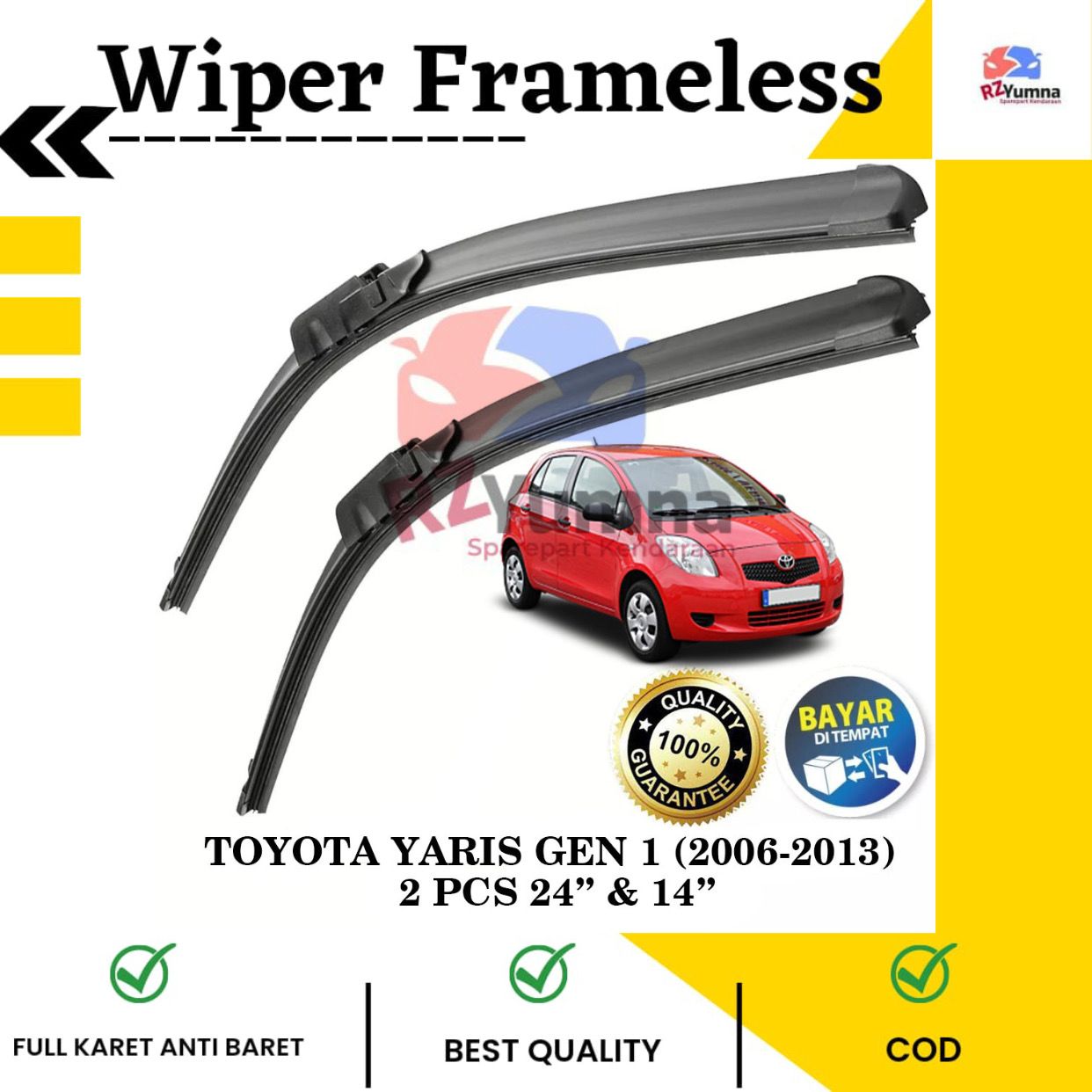 Wiper Frameless Mobil Toyota Yaris 1 Set 2 Pcs - Rezeki Yumna Harga  57,500 Ringgit*Penghantaran Percuma