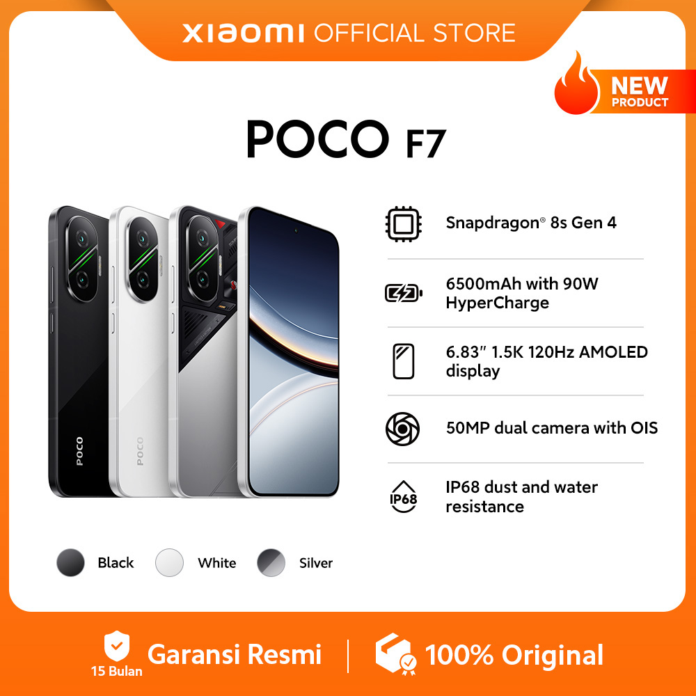 Poco F7 (12/512Gb) | Snapdragon ® 8S Gen 4 | 6500Mah with 90W Hypercharge | 6.83\" 1.5K 120Hz Amoled Display | 50Mp Dual Camera with Ois | Ip68 Dust and Water Resistance [Official Store] Harga  5,998,000 Ringgit*Penghantaran Percuma