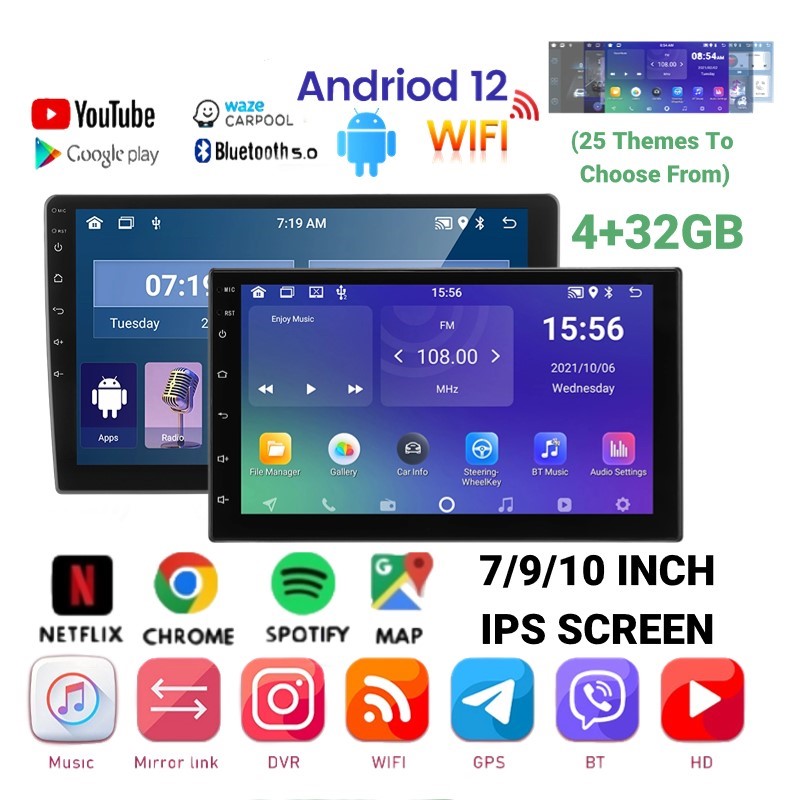 (Sent from Jakarta) Android 12 Car Stereo Radio 7/9/10 Inch/Gps Car Navigation 2Din 9Inch Ips Screen 2+32g/4 Gb Ram 32 Gb Android 12 Car Radio Stereo Hd 1080P 2.5D Tempered Glass Car 10.1'' Mp5 Player Support Wifi/Gps/Youtube Harga 598,000 rupiah*Gratis Ongkir