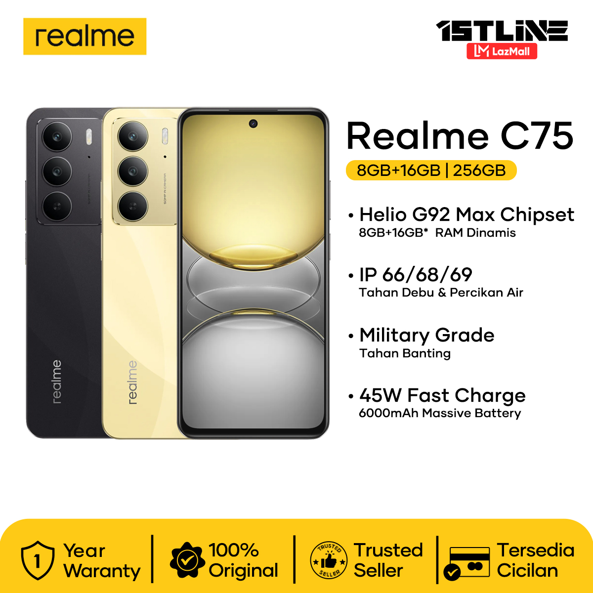 Realme C75 (8/128)(8/256) - Official Guarantee from Realme Indonesia Giá 2,399,000 Đồng*Miễn phí vận chuyển