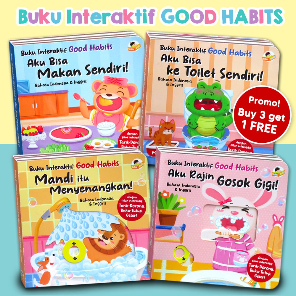 Buy 3 get 1 free! Good habits interactive book (pull-push, open-close, slide)-Get 4 complete titles-go…