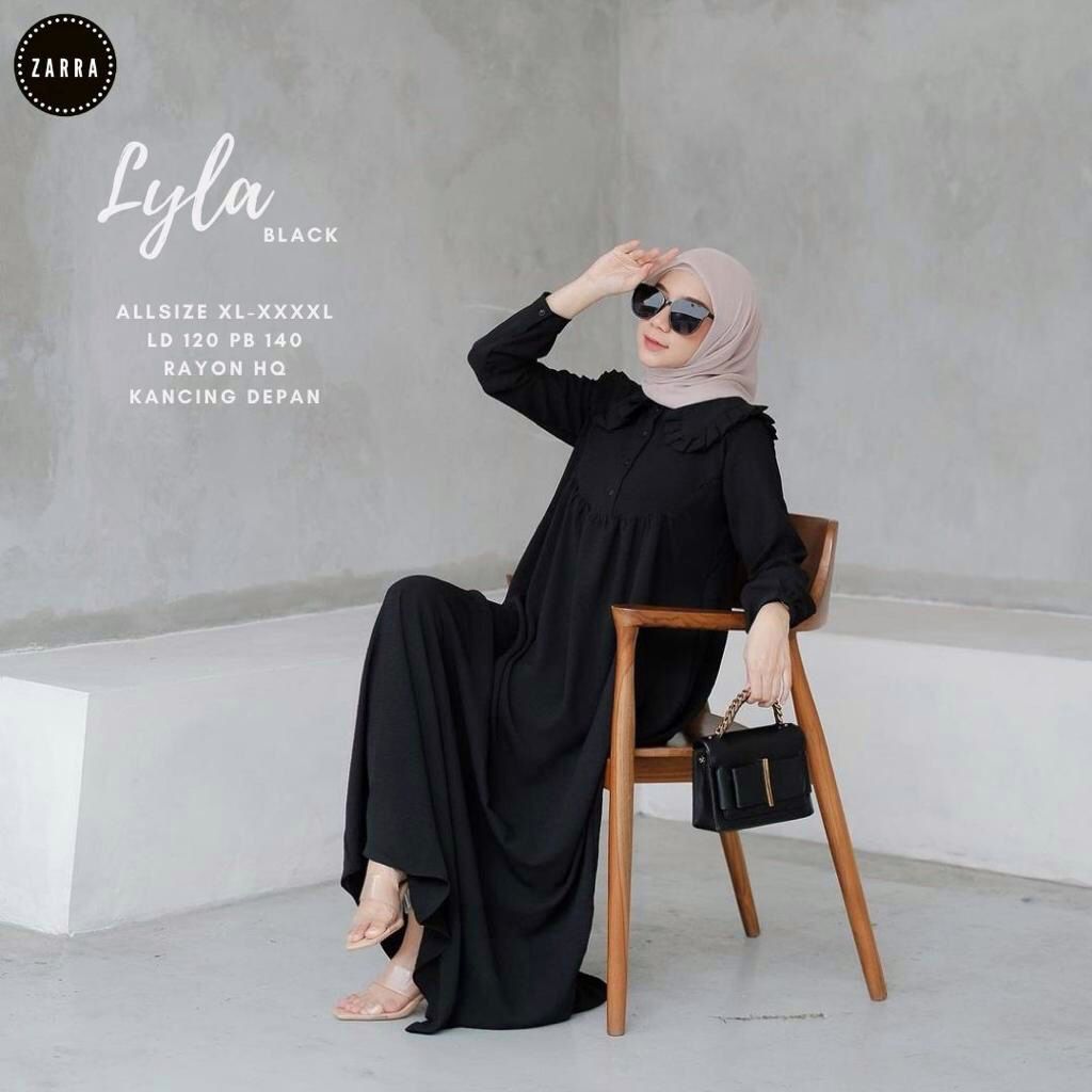 Gamis Terbaru Hitam Polos Lyla Dress Bahan Rayon HQ LD 120 Kancing Depan |  Lazada Indonesia