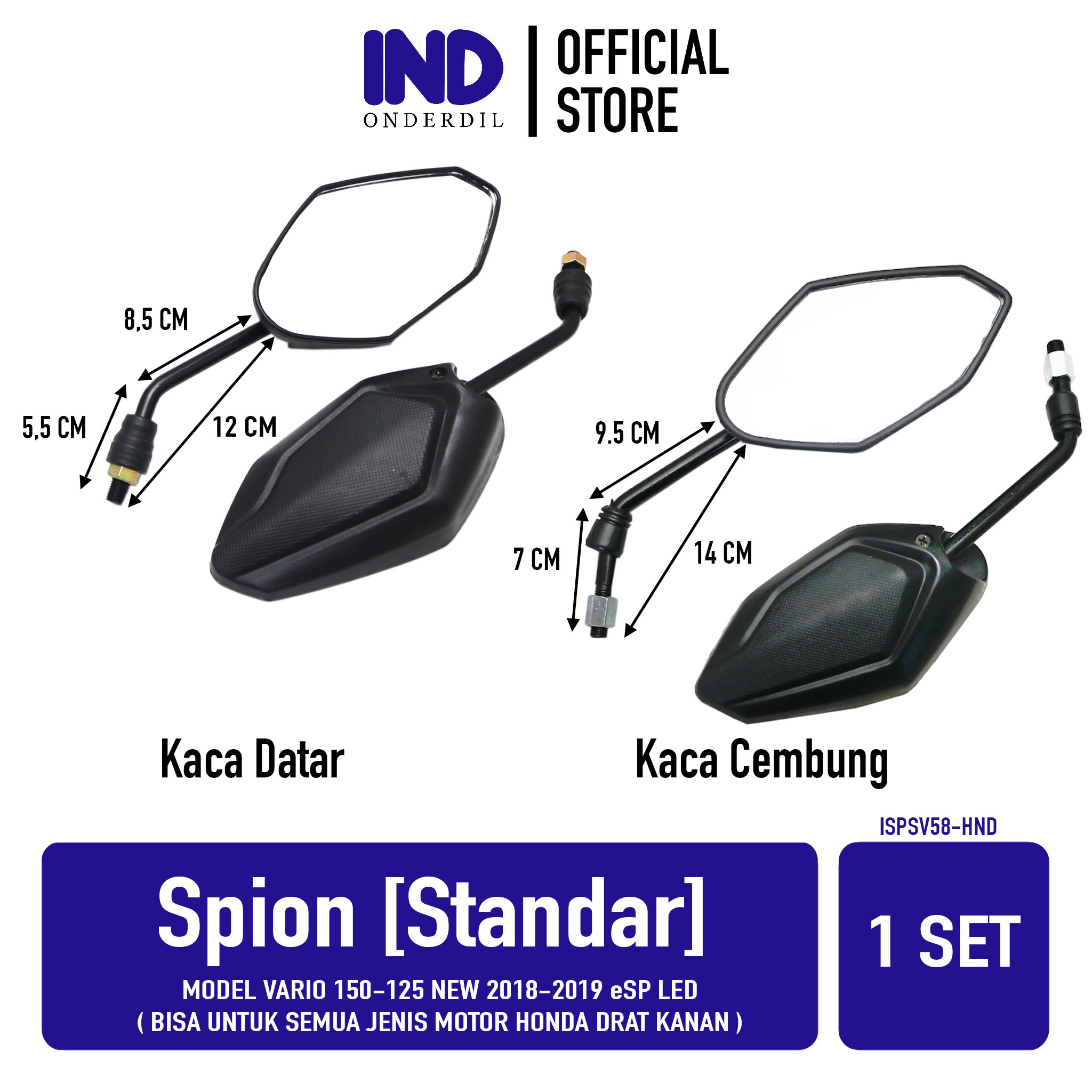 Spion-Sepion-Kaca-Mirror-Cermin Standart-Standar-Cembung Model Vario 125-150 New Bisa Untuk Drat Honda Karisma & Supra & Beat & Vario & Scoopy & Grand & Tiger Harga 88,040 rupiah*Gratis Ongkir