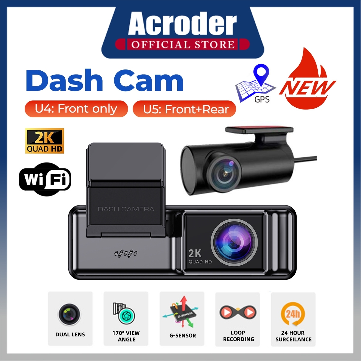 Acroder Car Dashcam Wifi 2K Gps Hd 24 Hours Parking Monitoring Loop Recording Harga 309,000 rupiah*Gratis Ongkir
