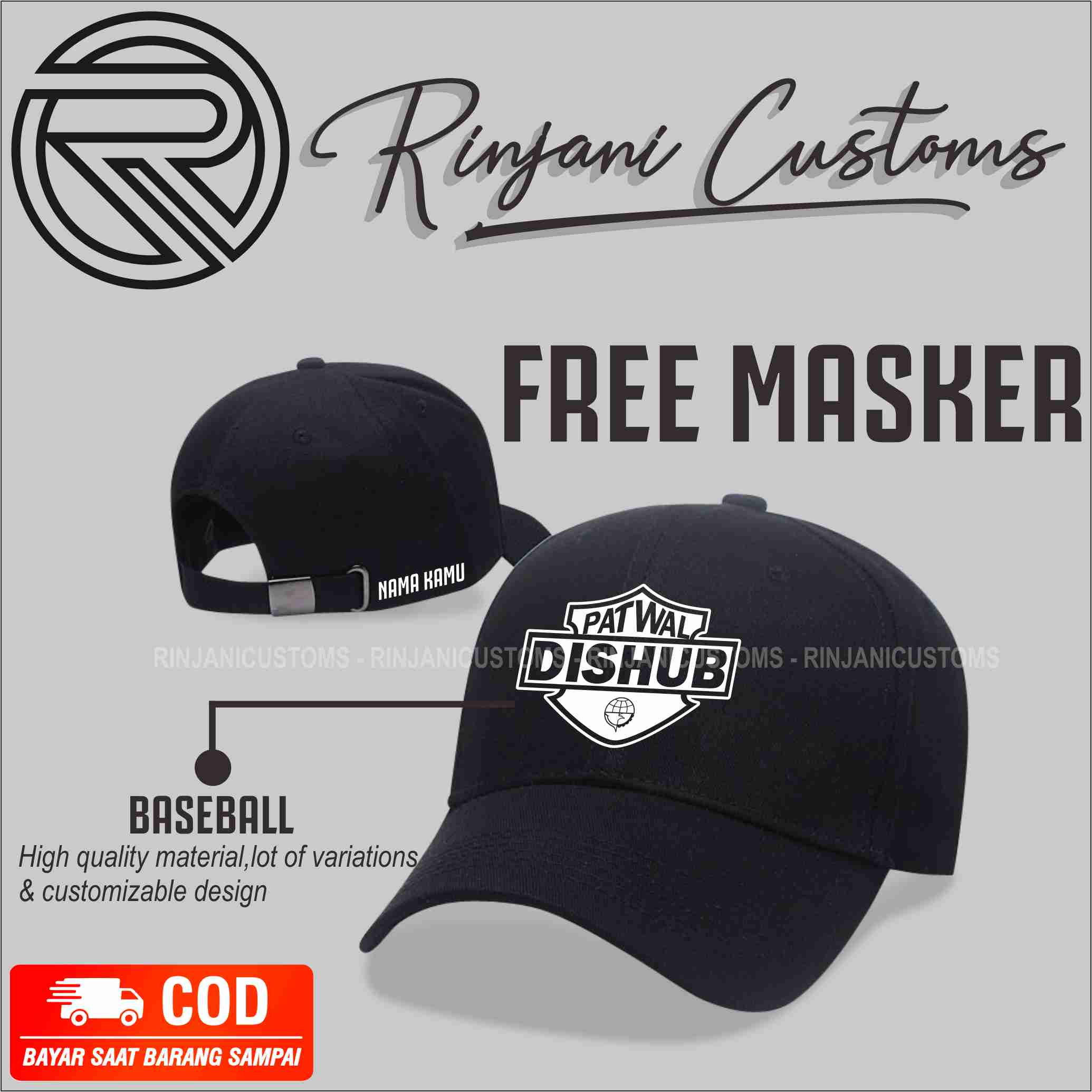 Topi Baseball Dishub Patwal Pria Wanita 