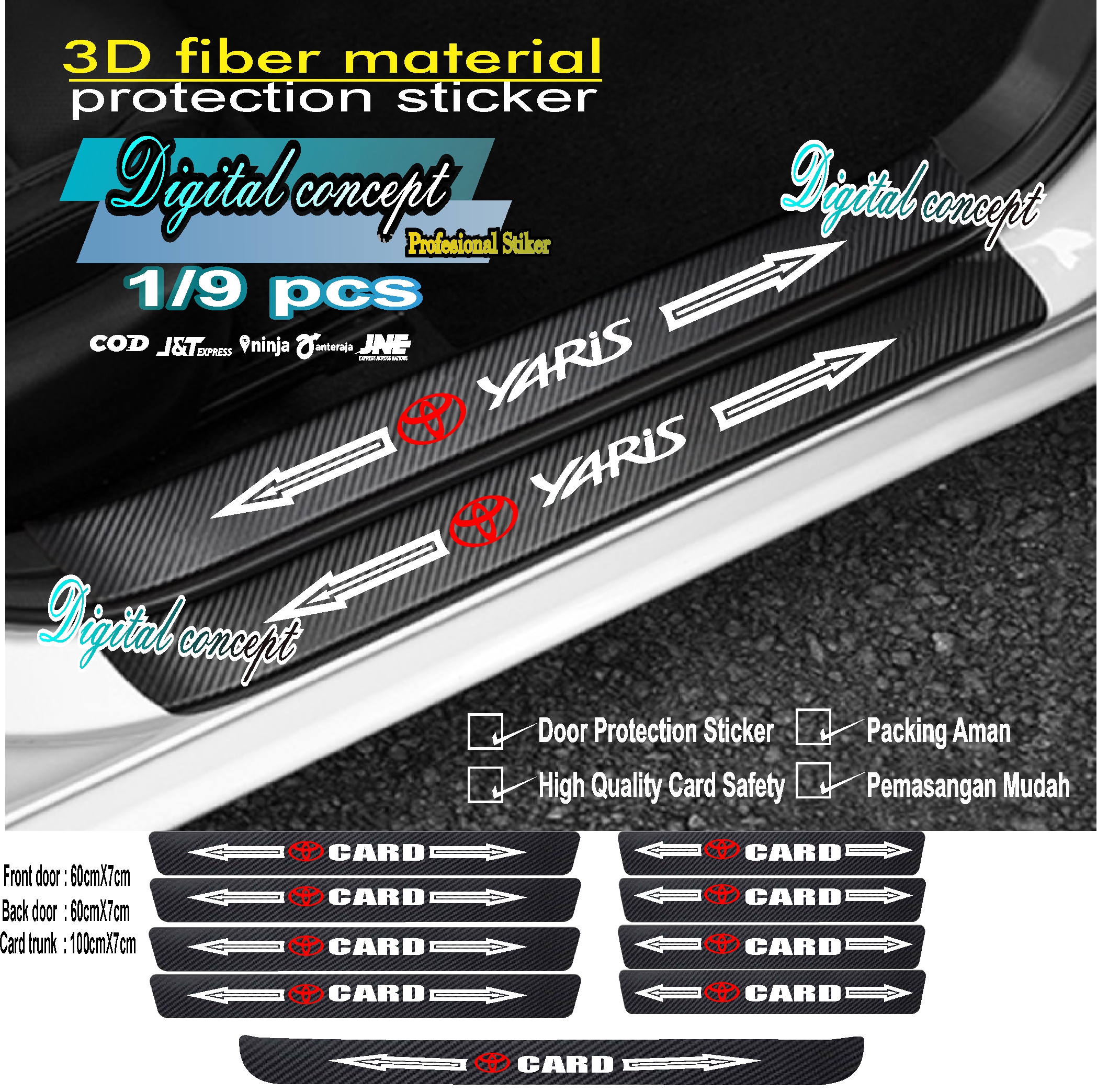 9 Pcs Stiker Pelindung Pintu Mobil Yaris Karbon 3D Sill Plate Stiker Pelindung Pintu mobil Toyota Harga  22,000 Ringgit*Penghantaran Percuma