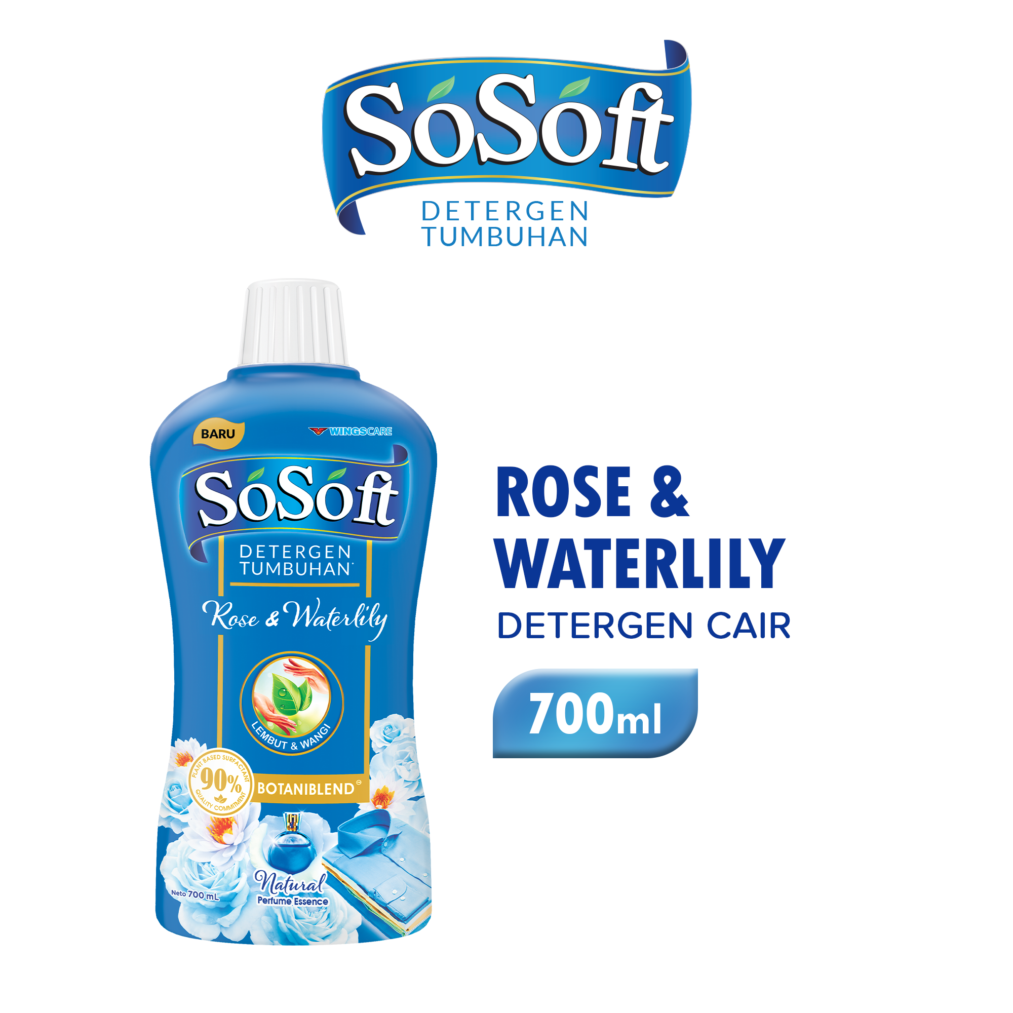 SOSOFT Deterjen Cair Rose & Waterlily Botol 700ml Harga 20,000 rupiah*Gratis Ongkir
