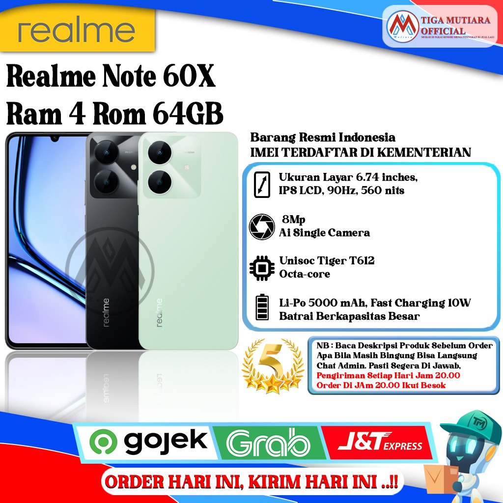 Realme Note 60X Ram 4 Rom 64GB Harga  1,050,000 Ringgit*Penghantaran Percuma